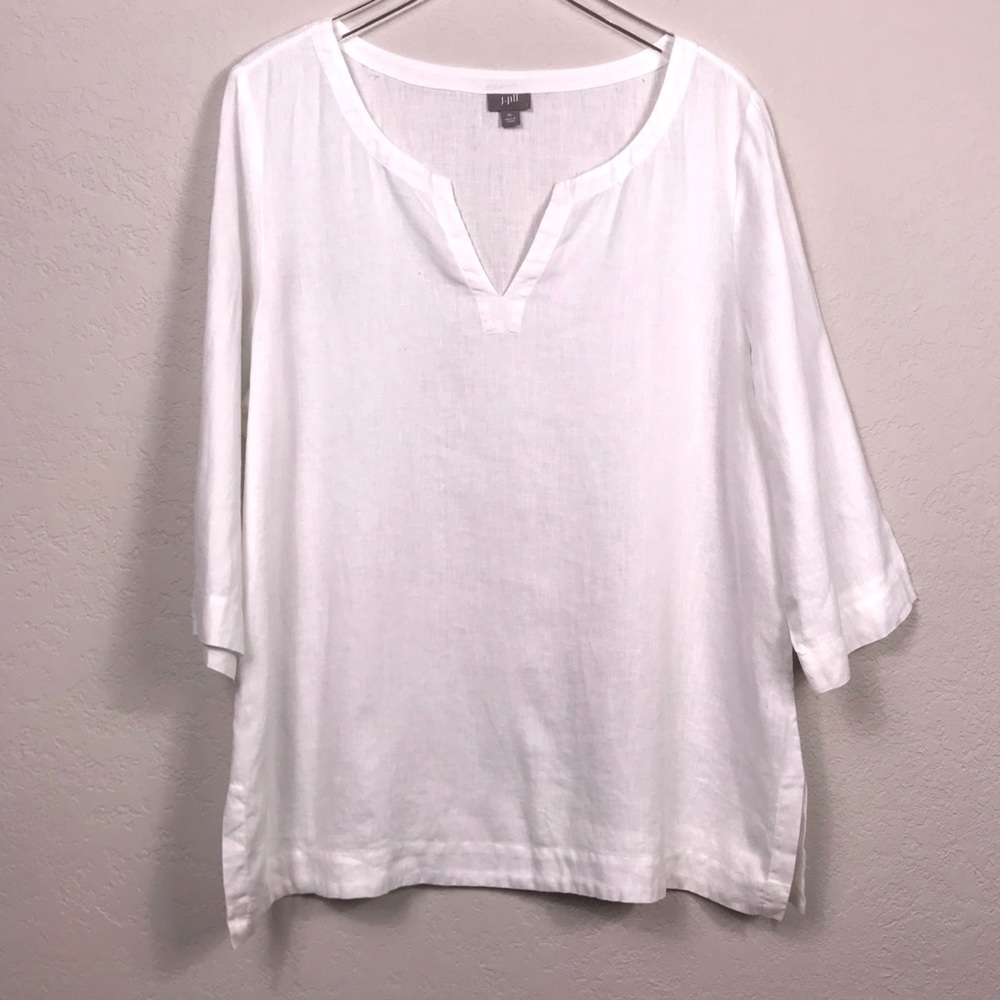 J. Jill Linen Tunic White Split Neckline Sz XL